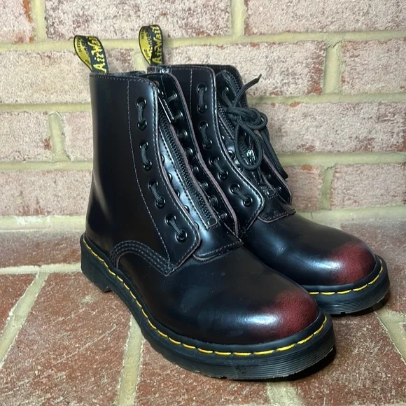 Doc Martins Original Leather Combat Boots Redish Brown Wine Color - Picture 1 of 5